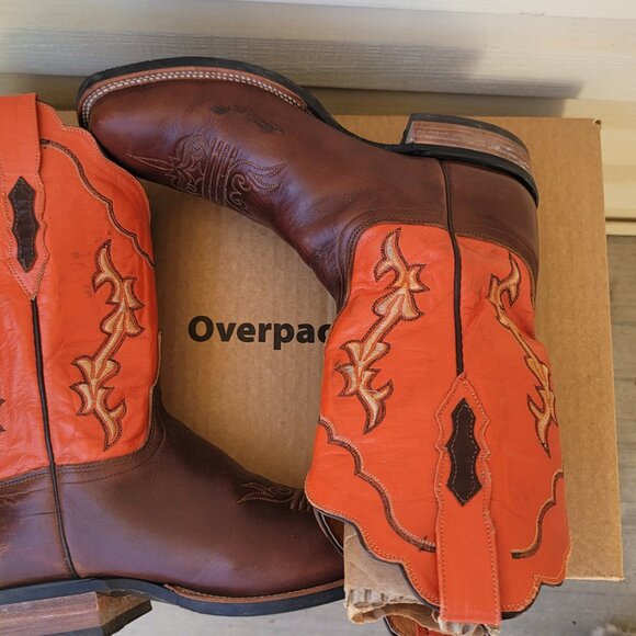 Lucchese 2000 Orange Brown Leather Embroidered Cowgirl Western Boots Women 10 B - Picture 9 of 16